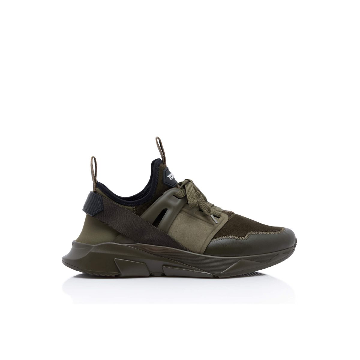 Baskets Tom Ford Daim And Neoprene Jago Homme Vert Olive Foncé | LQYJR-2650