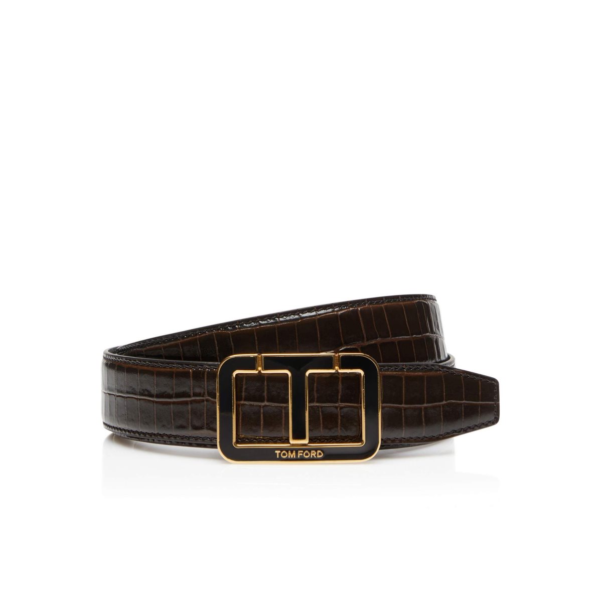 Ceintures Tom Ford Glossy Printed Croc Enamel Scored T Homme Chocolat | SIBZD-0927