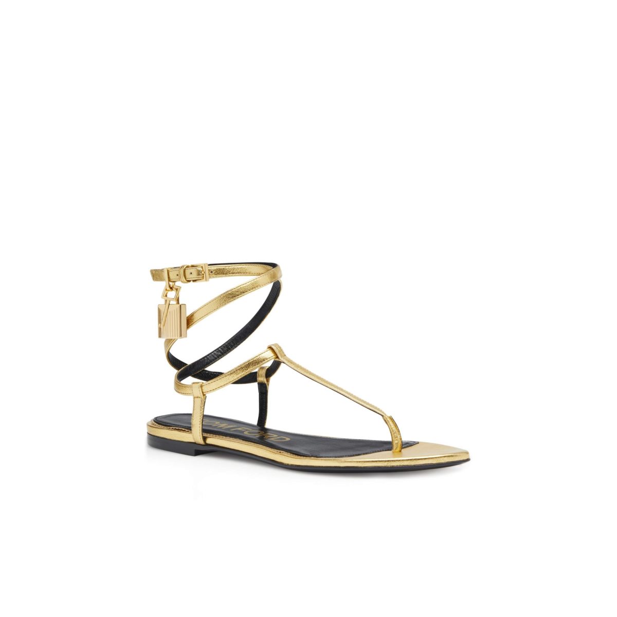 Chaussures Plates Tom Ford Laminated Cuir Padlock Sandal Femme Doré | GCHRQ-1492