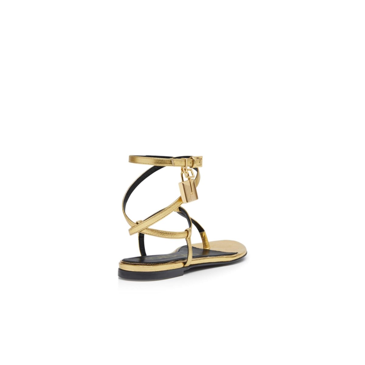 Chaussures Plates Tom Ford Laminated Cuir Padlock Sandal Femme Doré | GCHRQ-1492