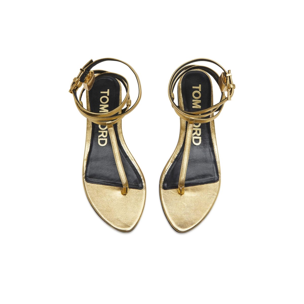 Chaussures Plates Tom Ford Laminated Cuir Padlock Sandal Femme Doré | GCHRQ-1492