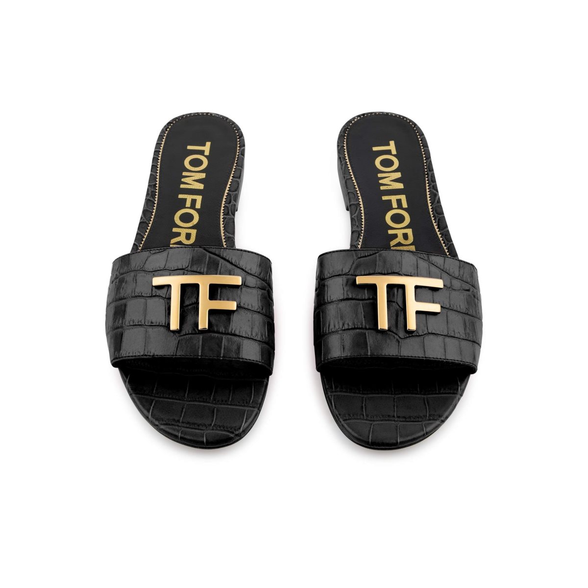 Chaussures Plates Tom Ford Shiny Stamped Crocodile Cuir Tf Claquette Femme Noir | DPBIZ-6283