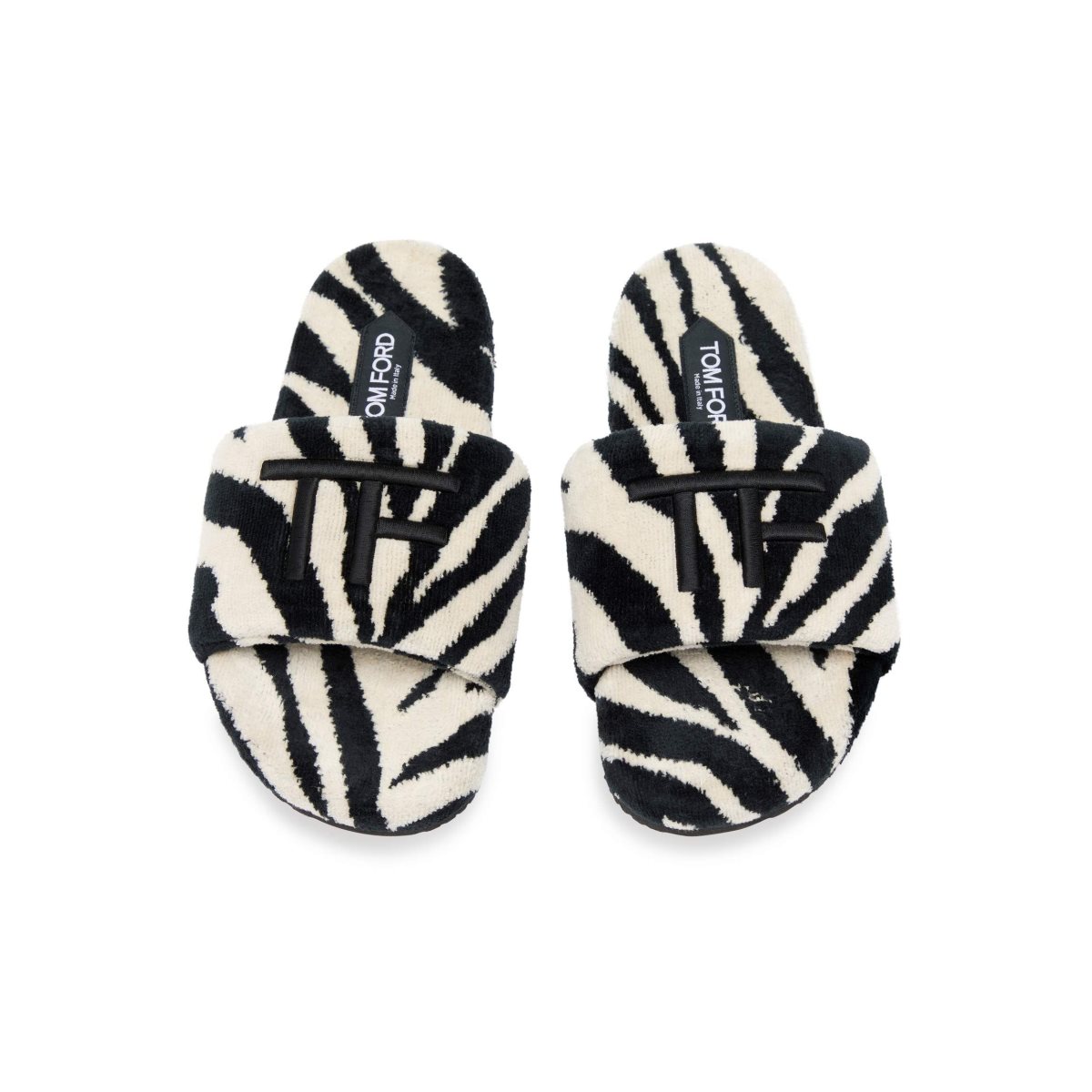 Chaussures Plates Tom Ford Zebra Towelling Harrison Slides Femme Blanche Noir | MSUAG-5478