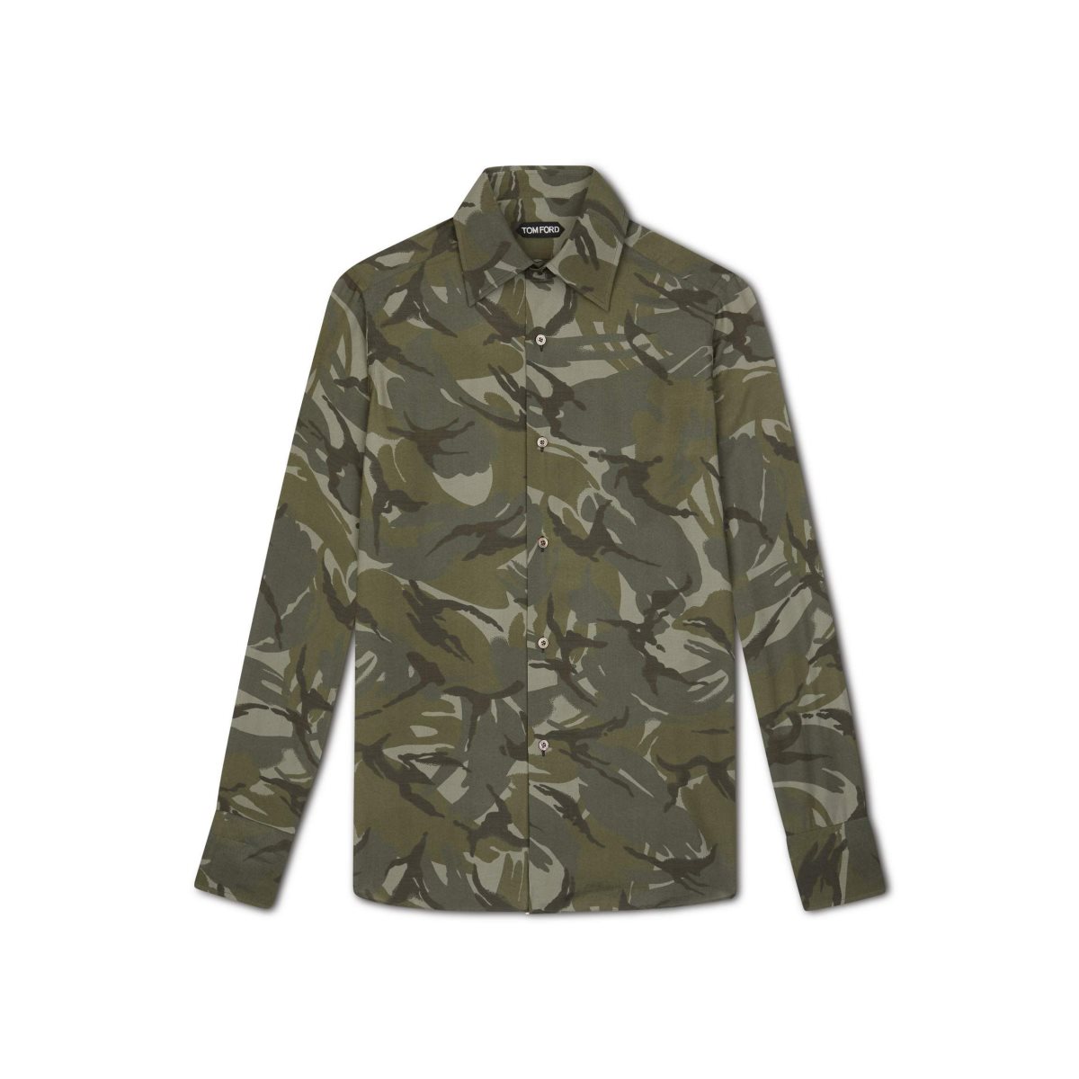 Chemises Tom Ford British Camo Print Slim Fit Barrel Cuff Homme Vert Olive | IYGZS-2968