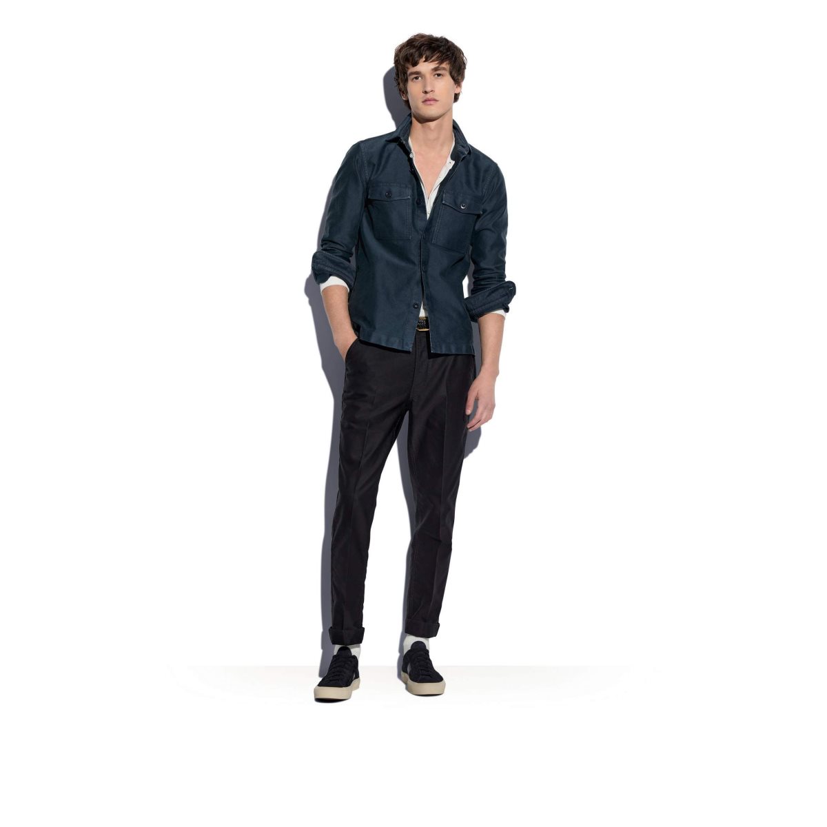 Chemises Tom Ford Coton Satin Overshirt Homme Bleu Marine | OPRFI-8657