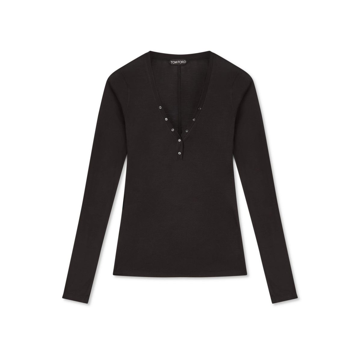 Hauts Tom Ford Silk Laine Jersey Henley Femme Noir | BGJSD-5604