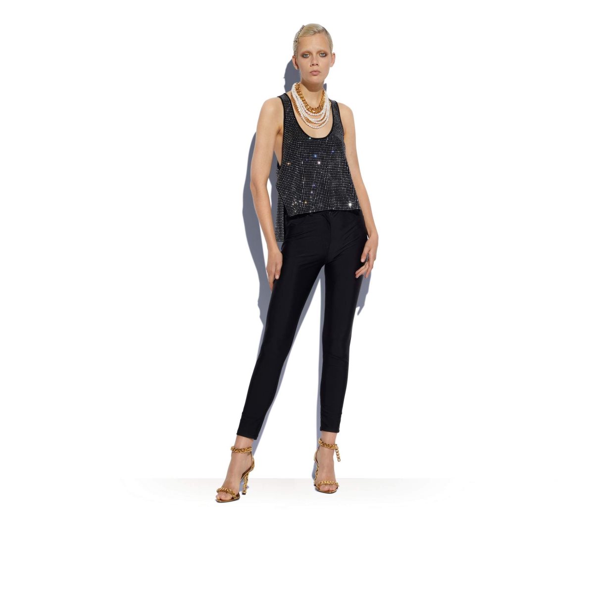 Hauts Tom Ford Sparkle Cashmere Asymmetric Tank Femme Noir | DUPWS-2573