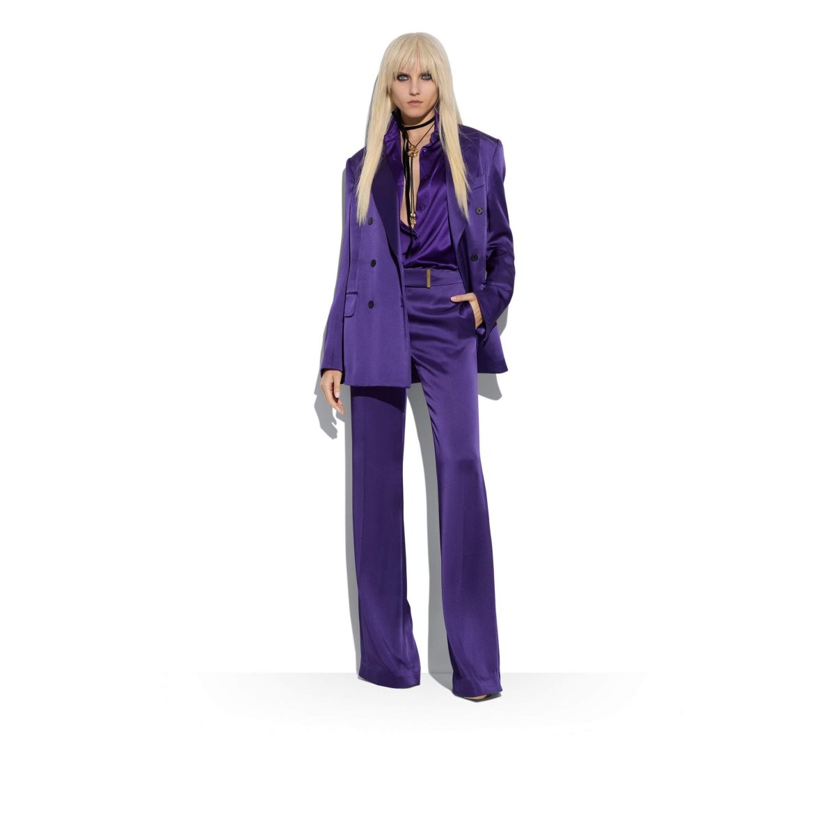 Hauts Tom Ford Stretch Silk Satin Relaxed Fit Shirt Femme Amethyst | JGTNL-1263