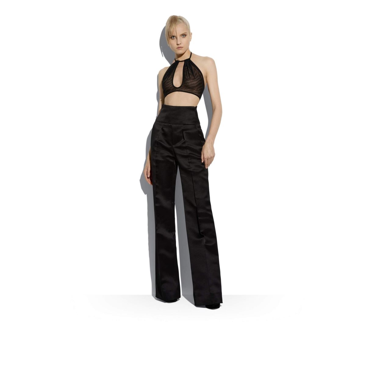 Hauts Tom Ford Stretch Tulle Halter Crop Femme Noir | TZOFL-2890