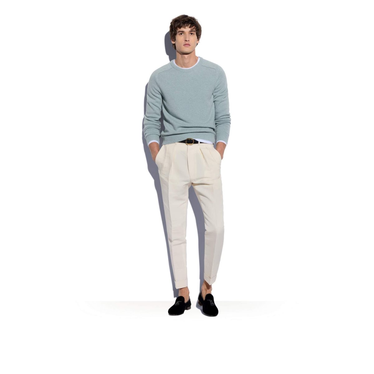 Knitwear Tom Ford Cashmere Saddle Crew Homme Bleu | FGKXT-6347