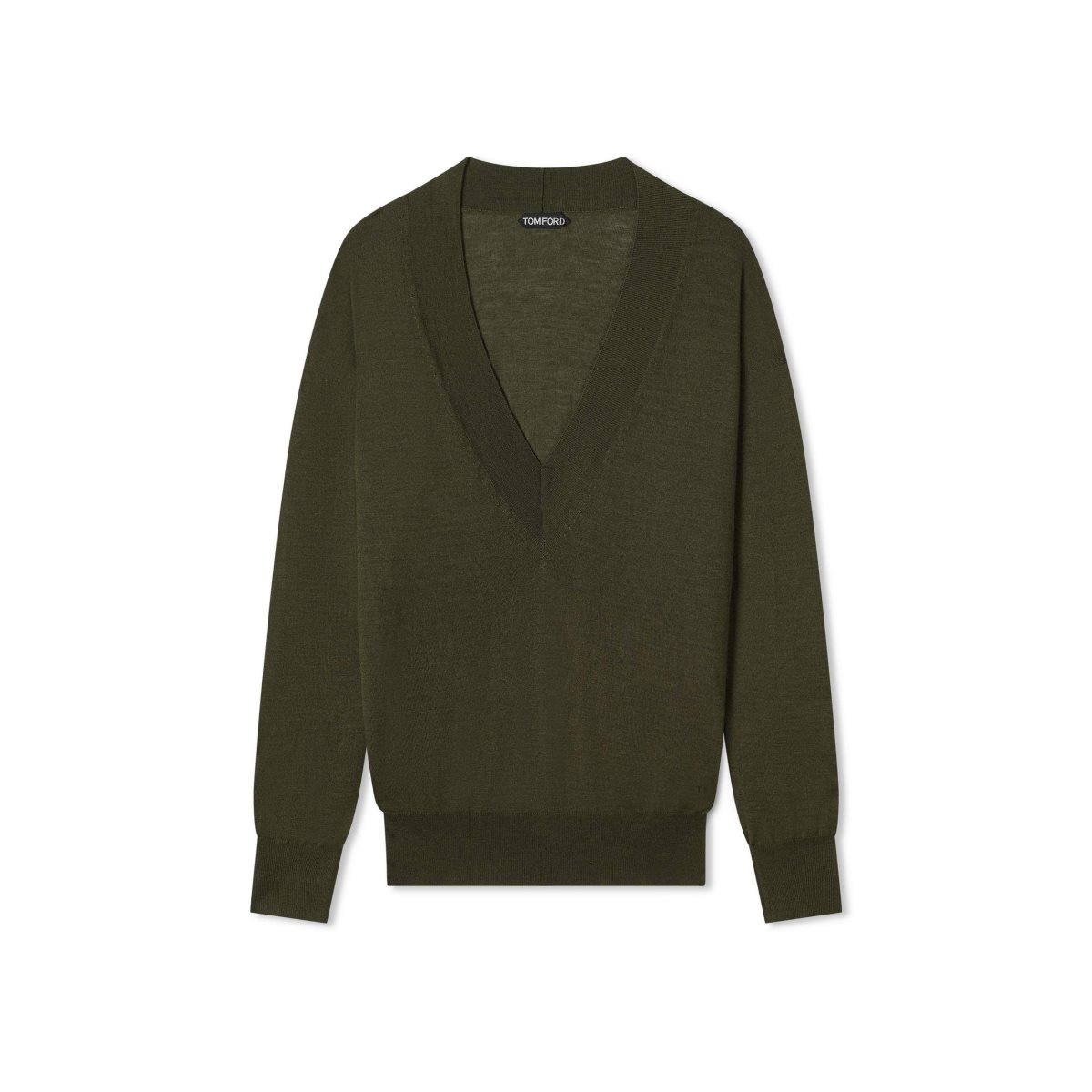 Knitwear Tom Ford Fine Cashmere Silk V-neck Pull Femme Vert | CVKMQ-4690