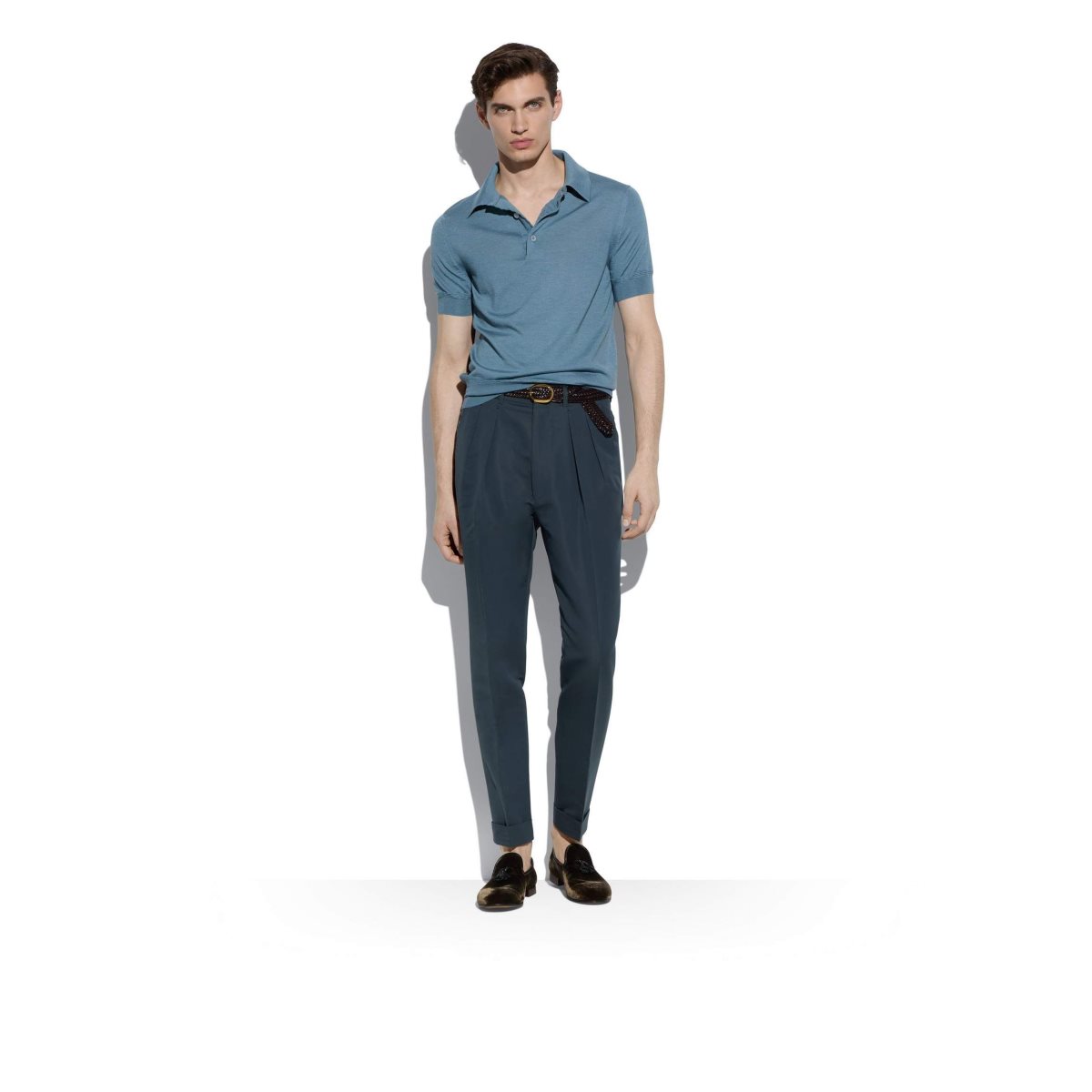 Knitwear Tom Ford Fine Gauge Cashmere Silk Polo Homme Bleu Clair | OPXSD-2489