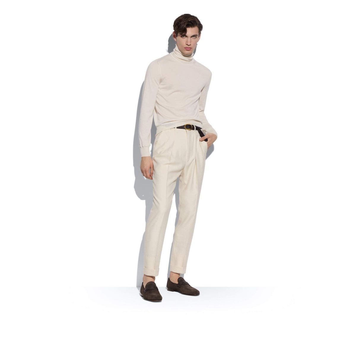 Knitwear Tom Ford Fine Gauge Cashmere Silk Roll Neck Homme Blanche | RWBDT-8906