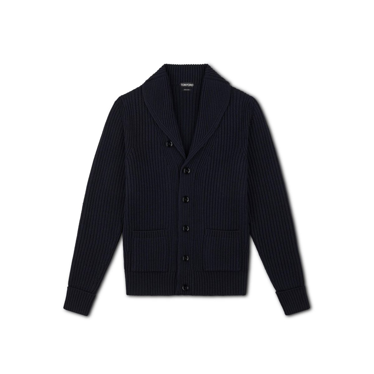 Knitwear Tom Ford Linked Rib Shawl Collar Cardigan Homme Bleu Marine | HKUPE-5814