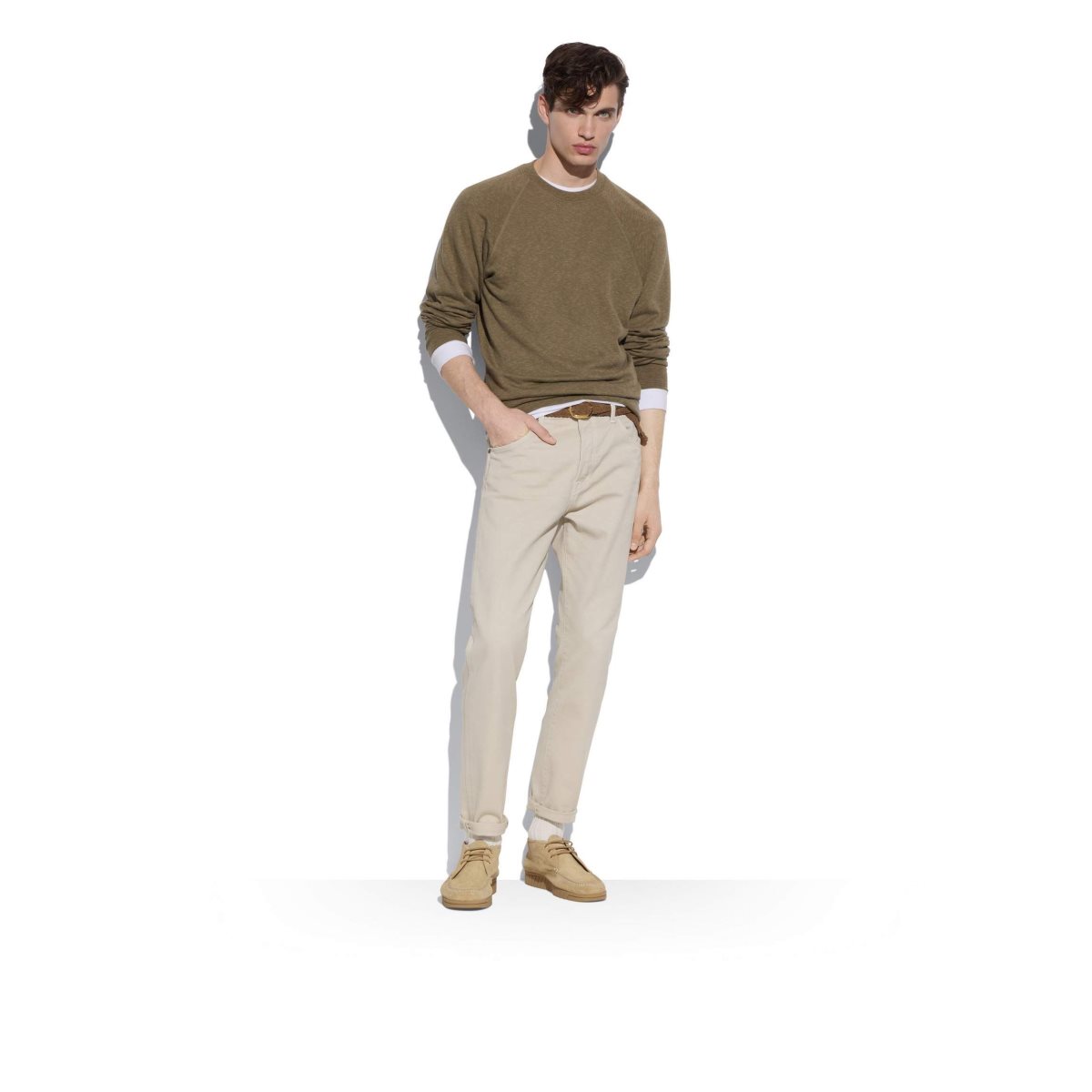 Knitwear Tom Ford Melange Brushed Back Crew Neck Homme Vert Olive | RZNVS-8156