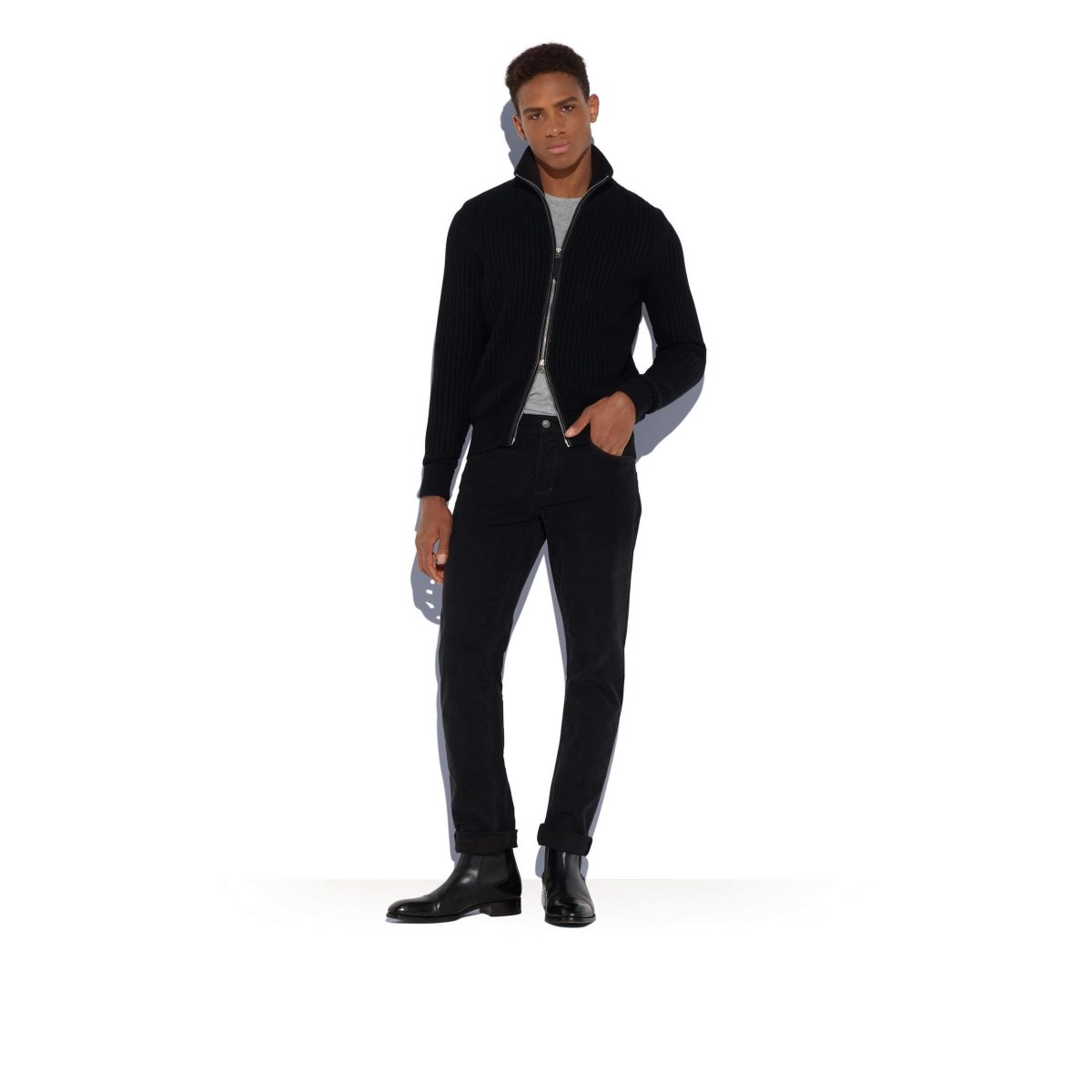 Knitwear Tom Ford Merino Cashmere Zip Through Homme Noir | UDYJB-1674