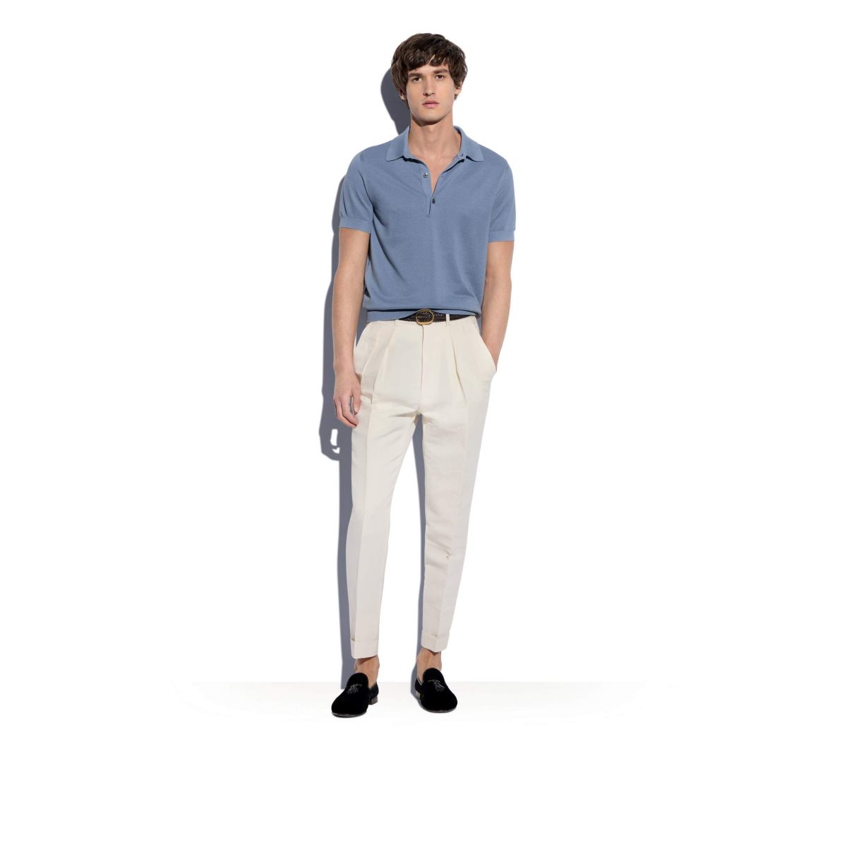 Knitwear Tom Ford Silk Coton Piquet Polo Homme Bleu | SNLVH-8261