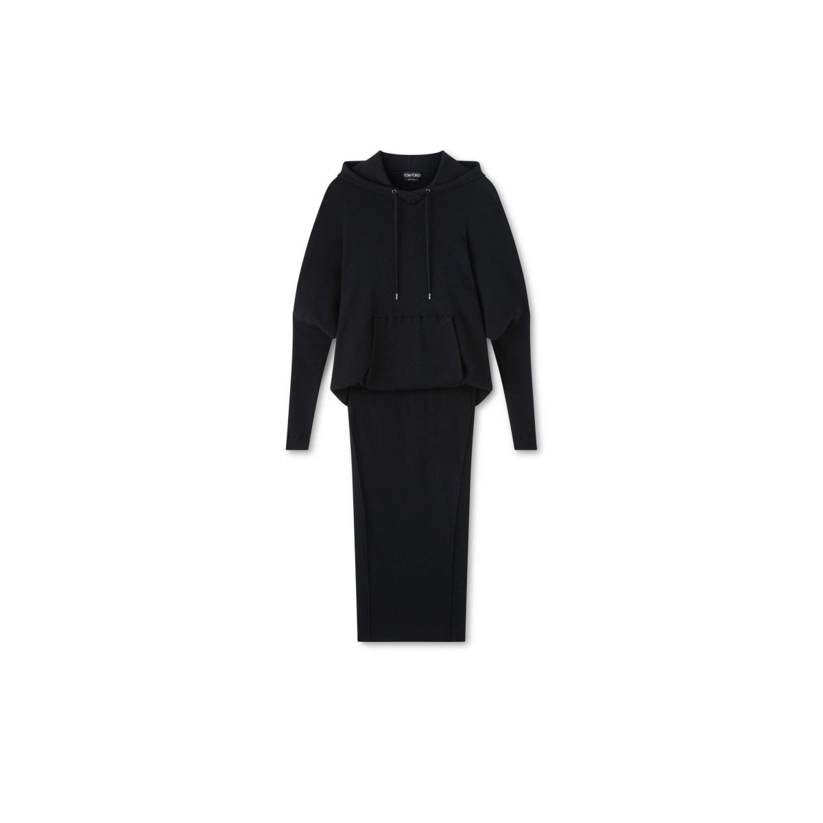 Knitwear Tom Ford Stretch Cashmere Rib Encapuchonné Robe Femme Noir | CFDOU-2369