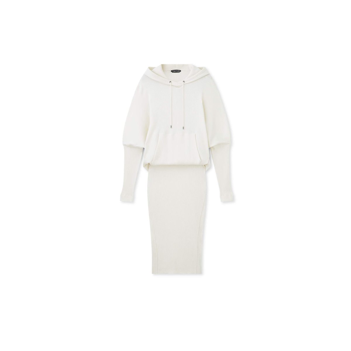 Knitwear Tom Ford Stretch Cashmere Rib Encapuchonné Robe Femme Chalk | JUNLD-1735