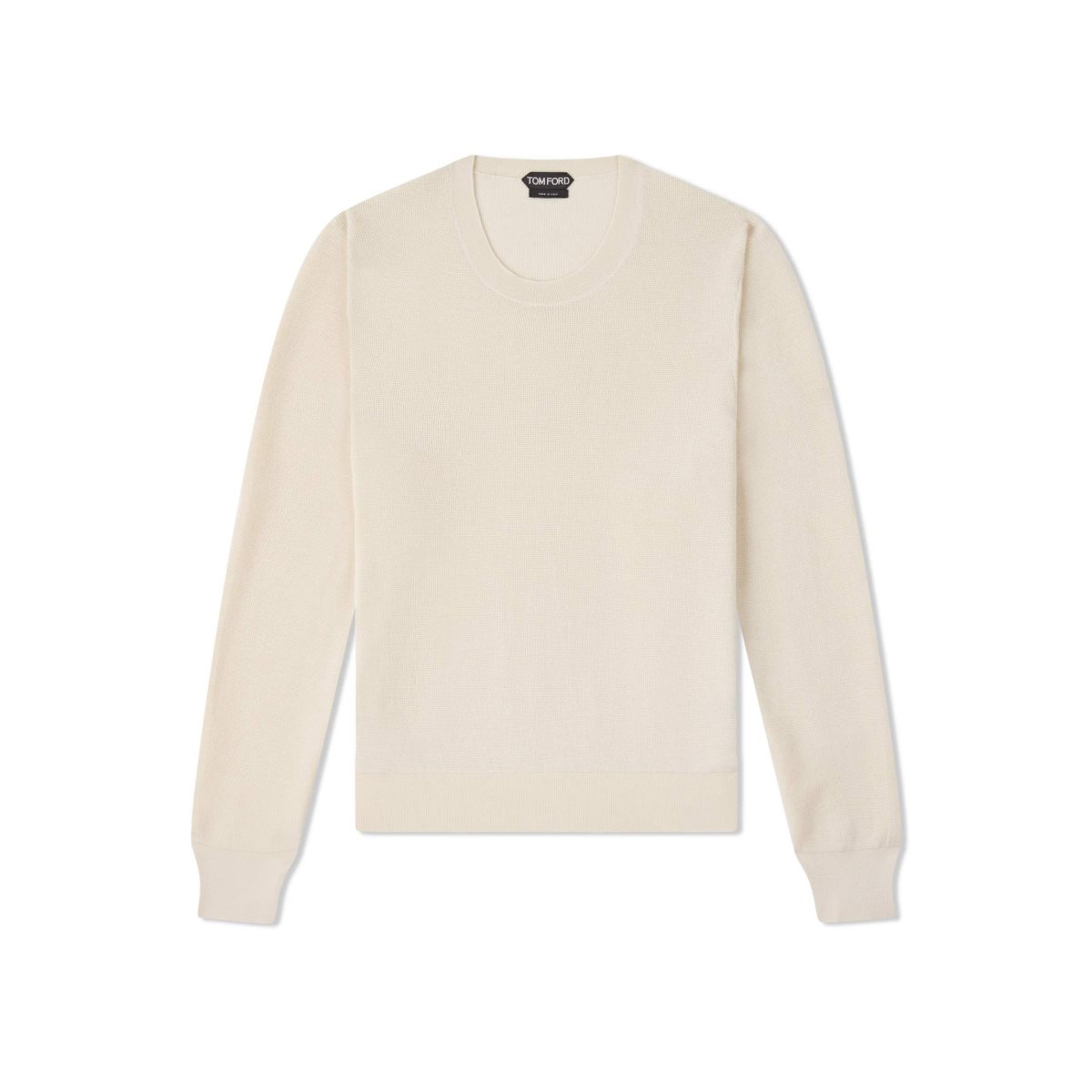 Knitwear Tom Ford Textured Silk Merino Crew Neck Homme Chalk | MVCLD-1345