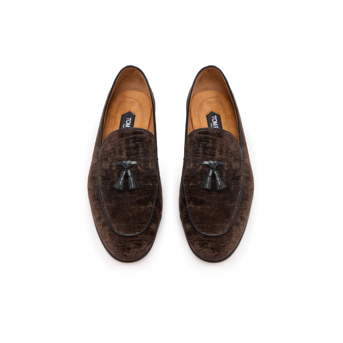 Loafers Tom Ford Textured Velvet Liam Tassel Homme Chocolat | VWMJB-5089