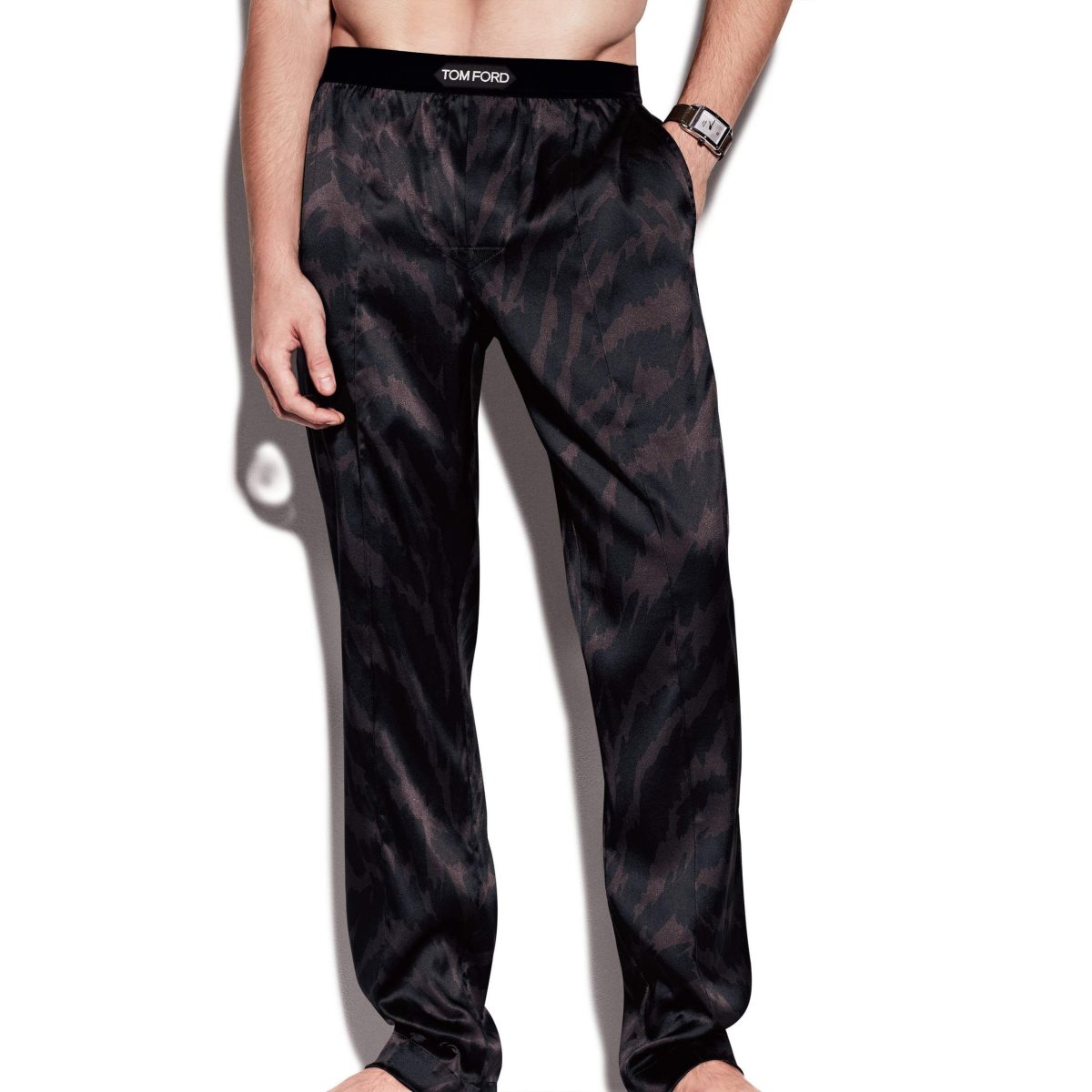 Pantalon De Pyjama Tom Ford Abstract Zebra Silk Homme Ebony | VKURG-5379