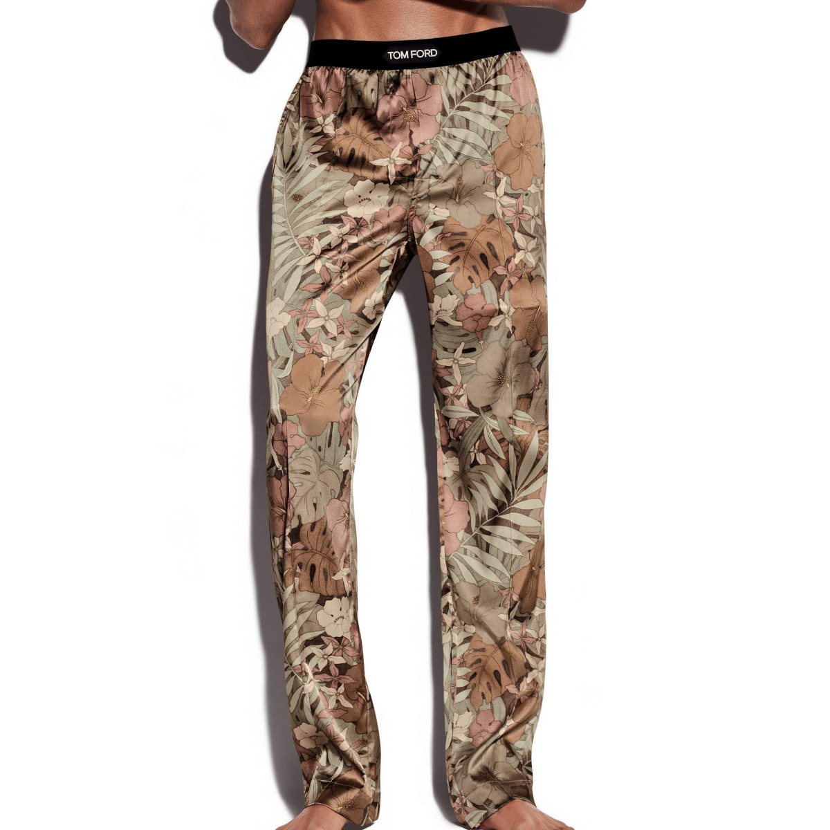 Pantalon De Pyjama Tom Ford Dusty Hibiscus Silk Homme Rose Vert | FWHUJ-3504