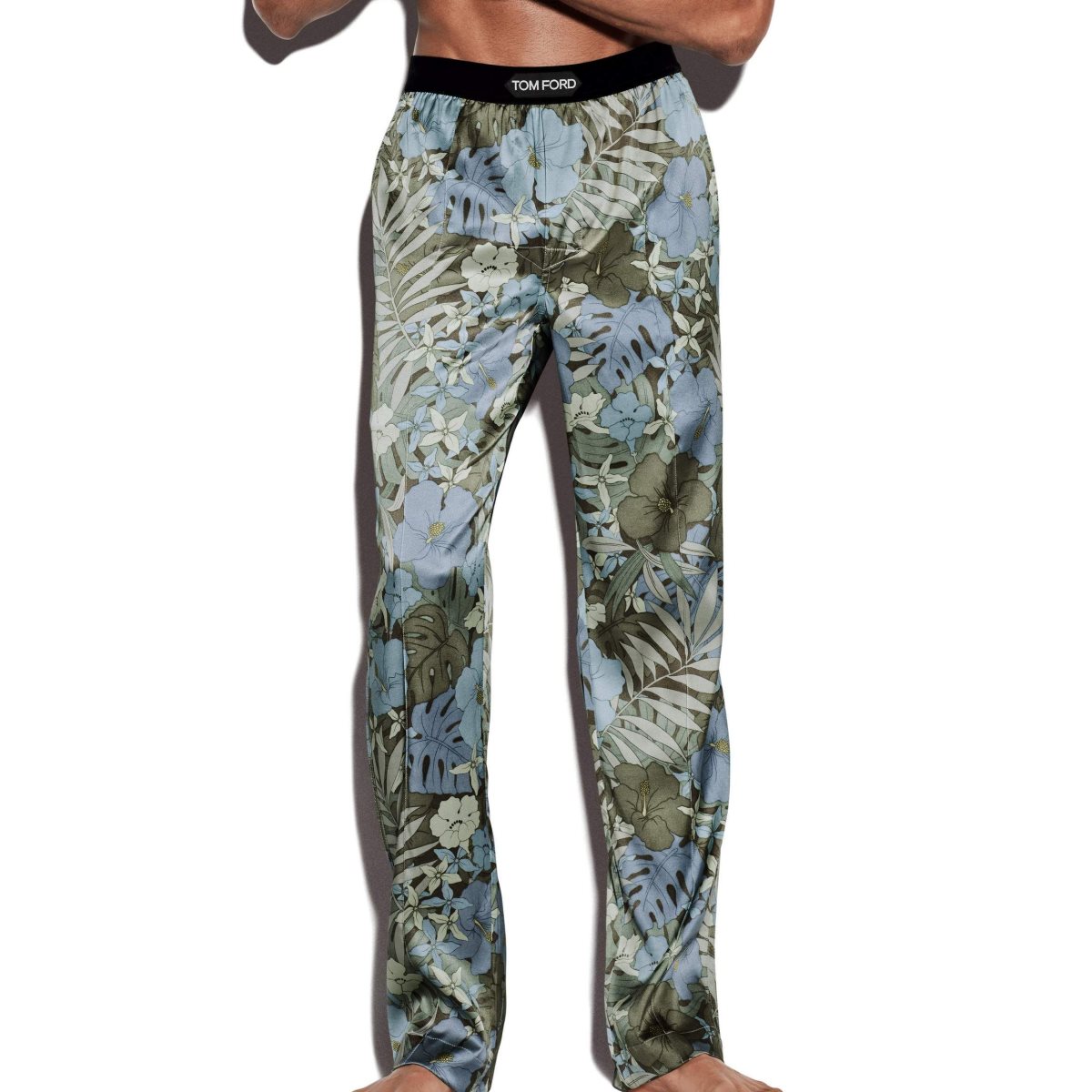 Pantalon De Pyjama Tom Ford Dusty Hibiscus Silk Homme Bleu Vert | LJPDU-1203