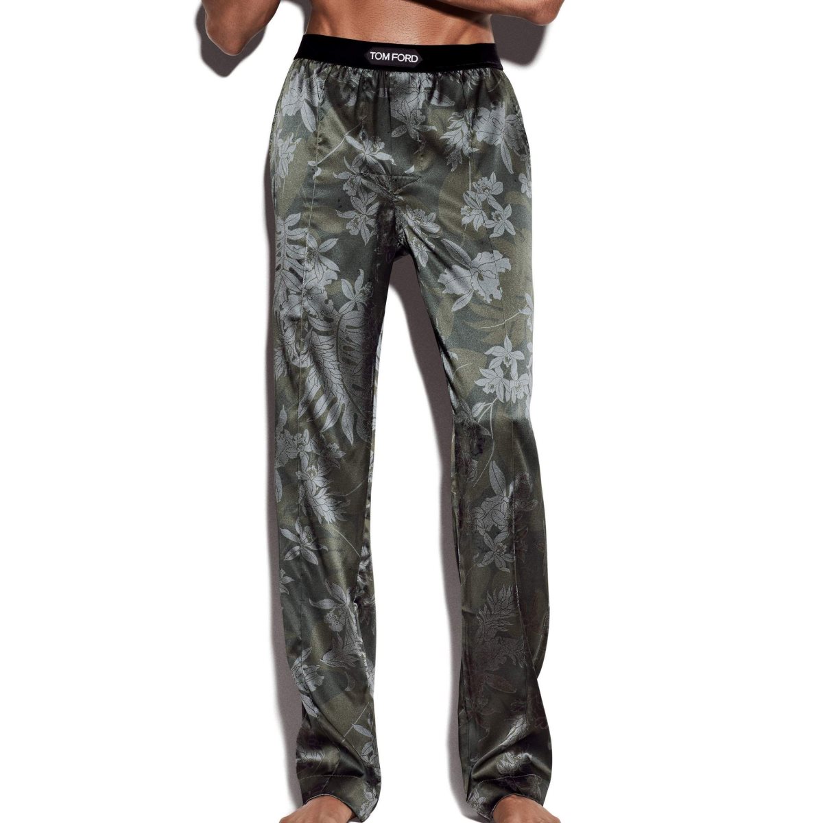 Pantalon De Pyjama Tom Ford Dusty Hibiscus Silk Homme Vert | MHPQF-5219