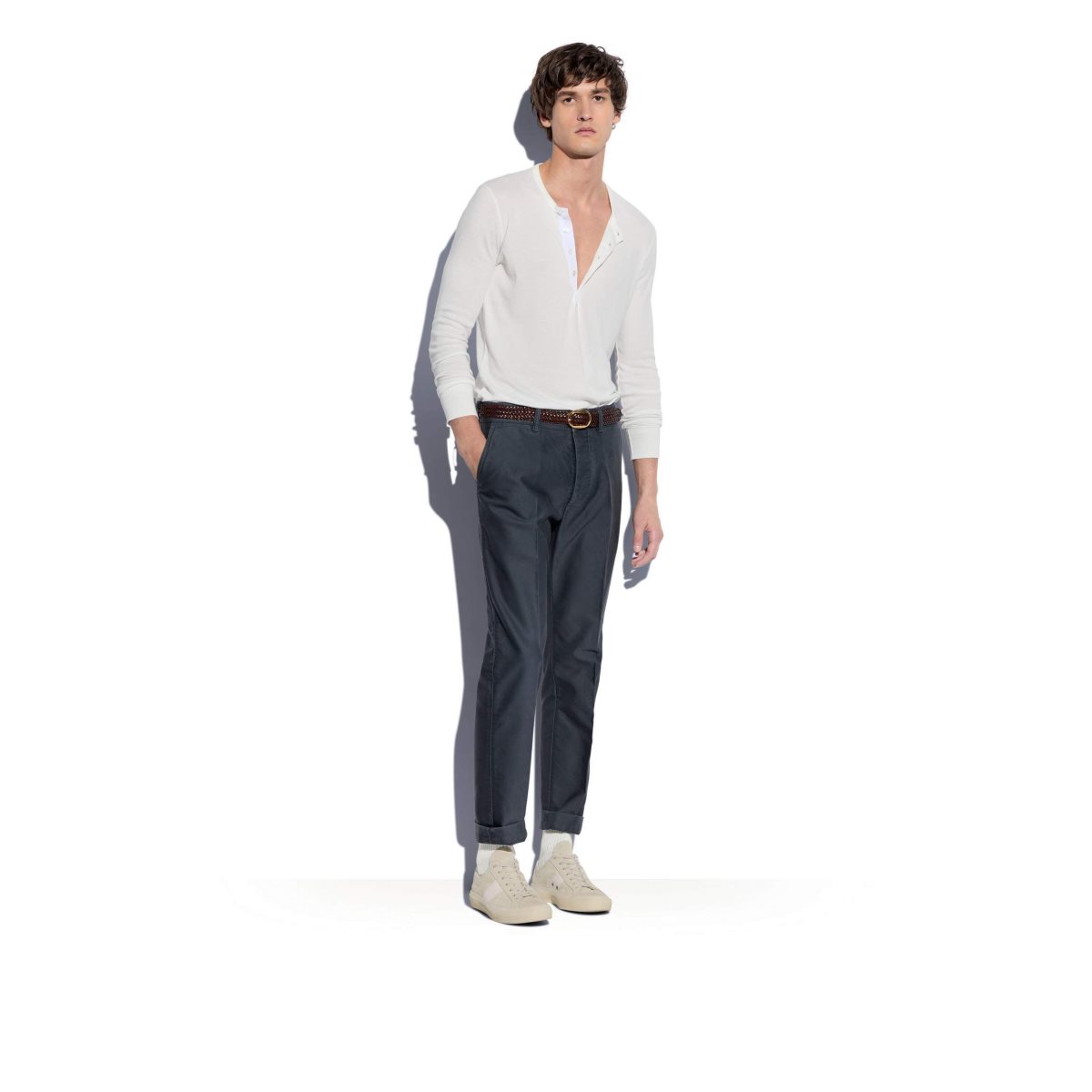 Pantalon Tom Ford Military Coton Chino Homme Bleu | NADRH-8415