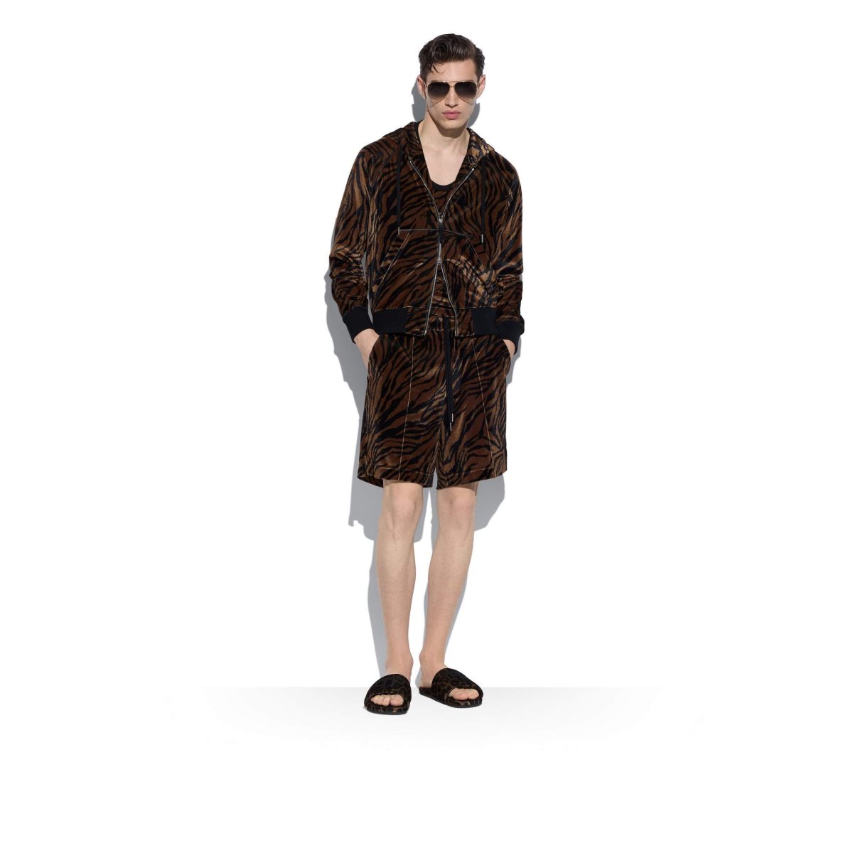 Pantalon Tom Ford Zebra Print Velour Shorts Homme Marron Noir | DHOKW-0758