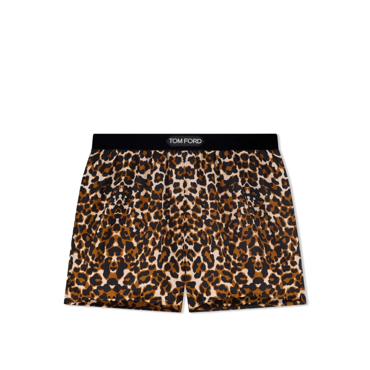 Pantalons Tom Ford Reflected Leopard Pattern Silk Satin Boxer Shorts Femme Noir Beige | JIUDL-5394