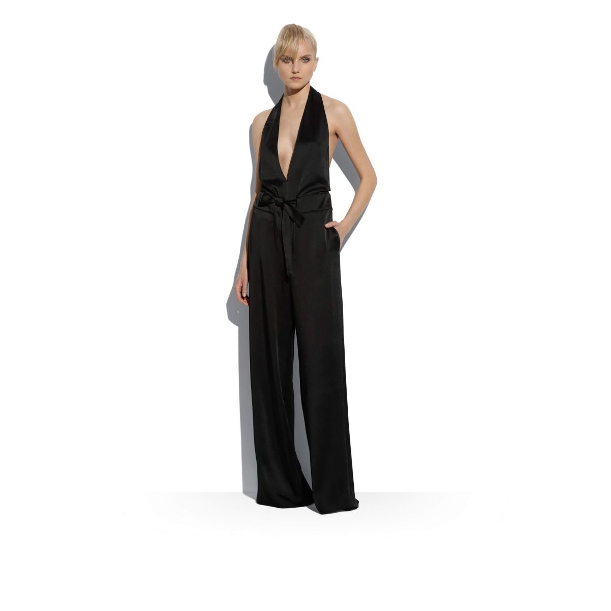 Peignoir Tom Ford Fluid Double-faced Satin Jumpsuit Femme Noir | ZAFSL-9075