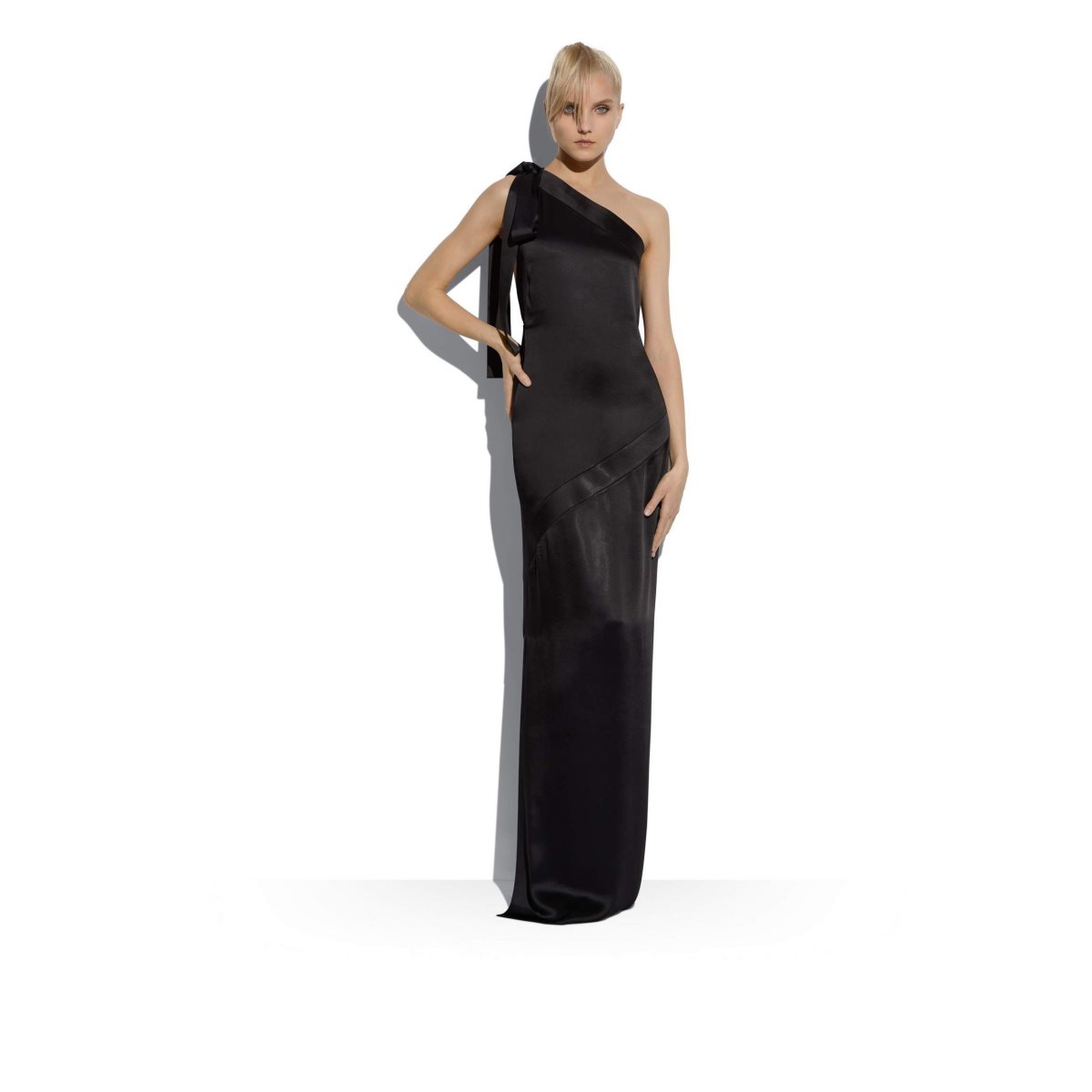 Peignoir Tom Ford Fluid Double-faced Satin One Shoulder Femme Noir | ZGSID-6215