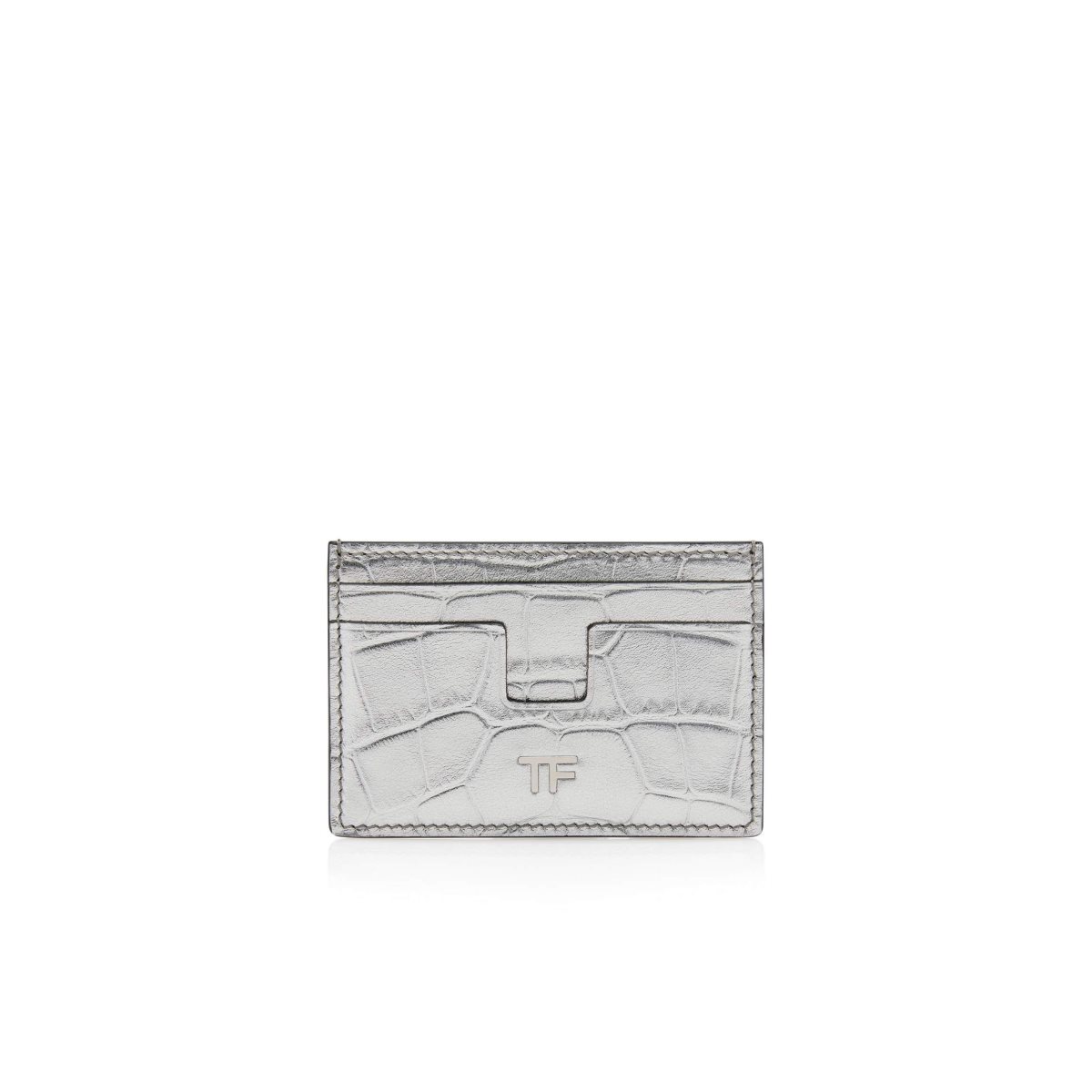 Petits Portefeuilles Tom Ford Metallic Stamped Cuir Classiche Tf Card Holder Femme Argent | DGWJF-2967