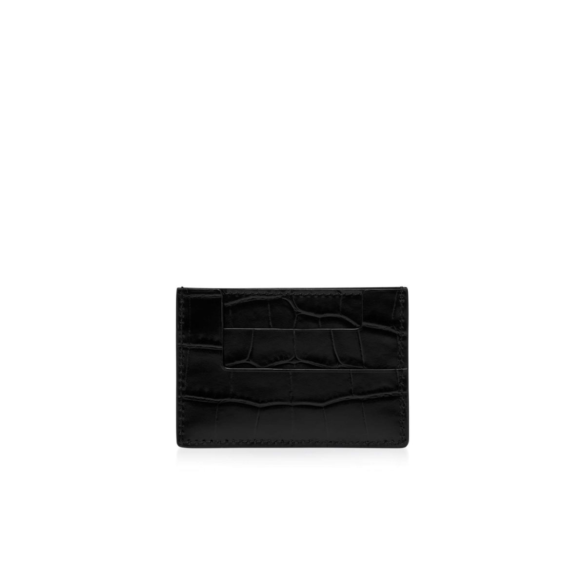 Petits Portefeuilles Tom Ford Shiny Stamped Crocodile Cuir Classiche Tf Card Holder Femme Noir | CGZDN-7605