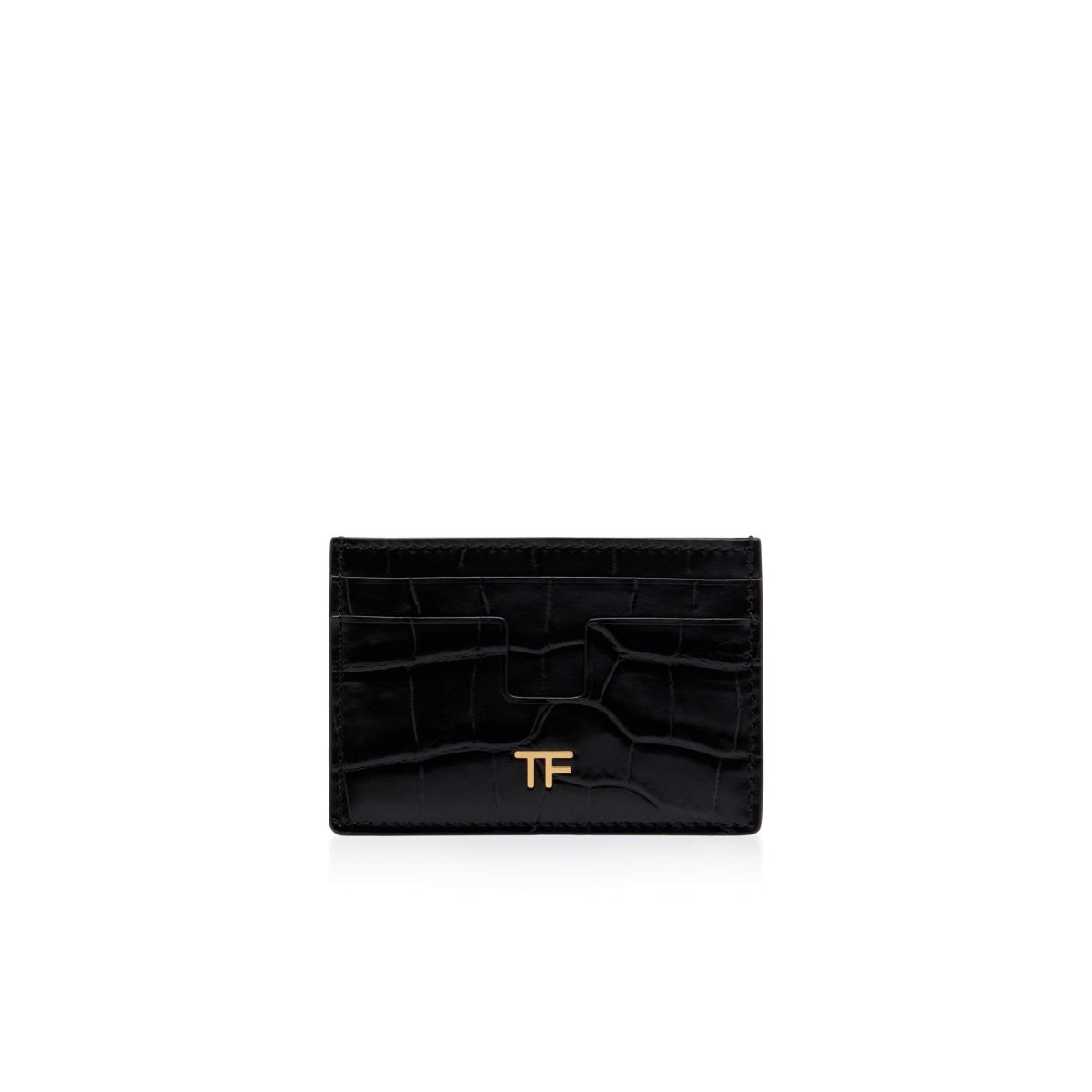 Petits Portefeuilles Tom Ford Shiny Stamped Crocodile Cuir Classiche Tf Card Holder Femme Noir | CGZDN-7605