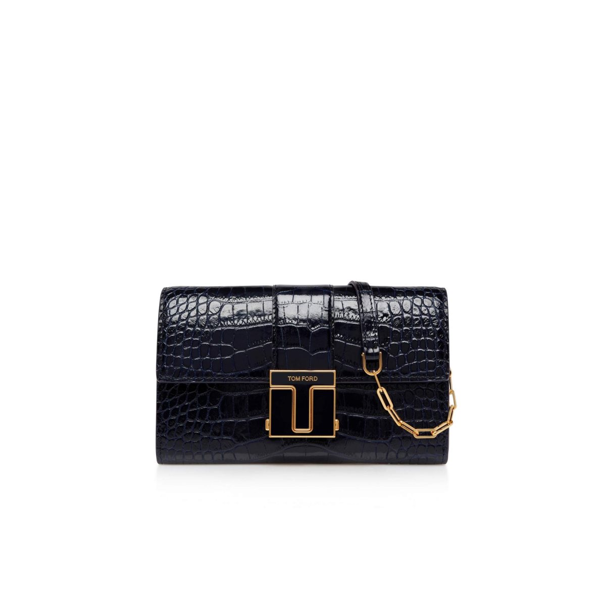 Petits Portefeuilles Tom Ford Shiny Stamped Crocodile Cuir 001 Chain Wallet Femme Ink | IMPZT-6723