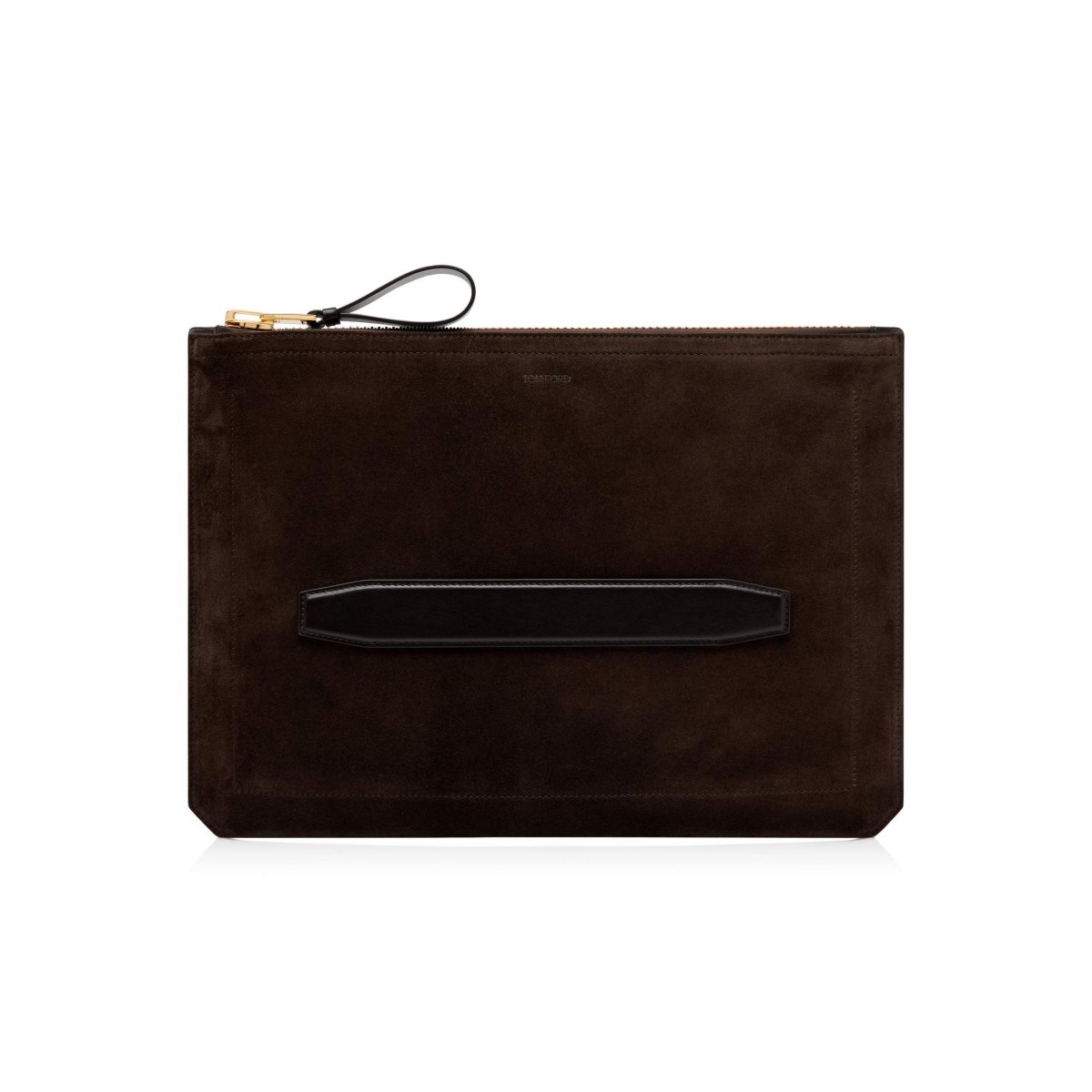 Porte-Documents Tom Ford Daim Buckley Handle Portfolio Homme Ebony | KHCVO-8326