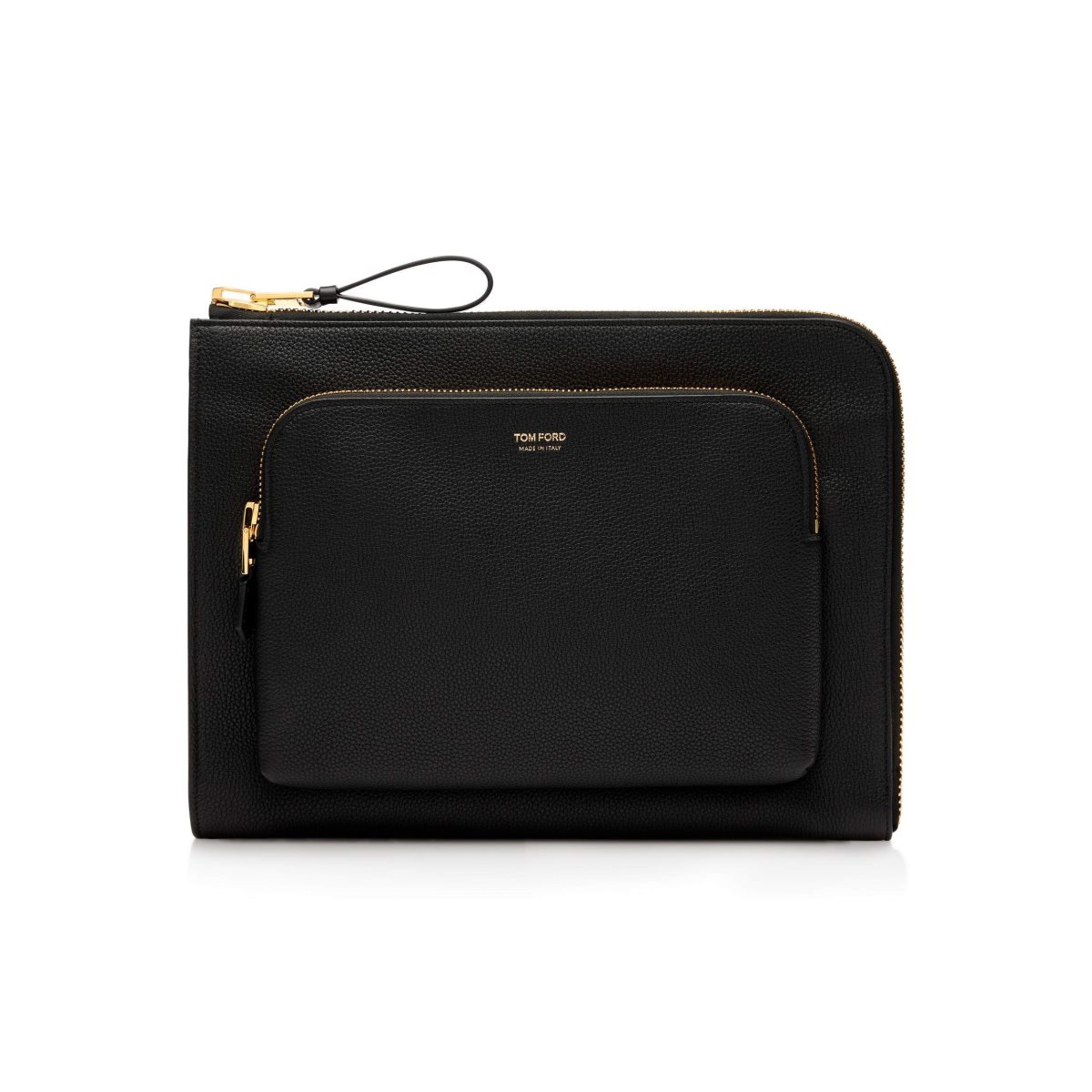 Porte-Documents Tom Ford Grain Cuir Double Zip Portfolio Homme Noir | KATXM-9420