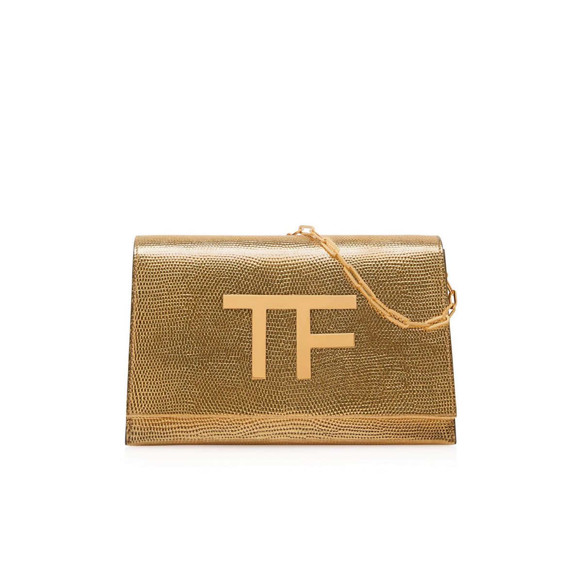 Sac Clutch Tom Ford Laminated Printed Lizard Tf Disco Femme Doré | IHBFL-0321