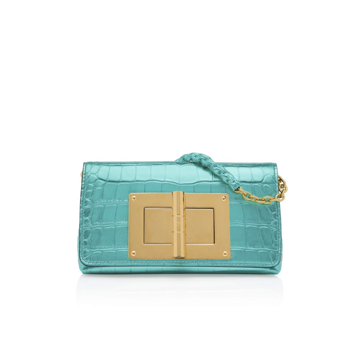 Sac Clutch Tom Ford Metallic Stamped Cuir Natalia Femme Bleu | ZVJFD-3049