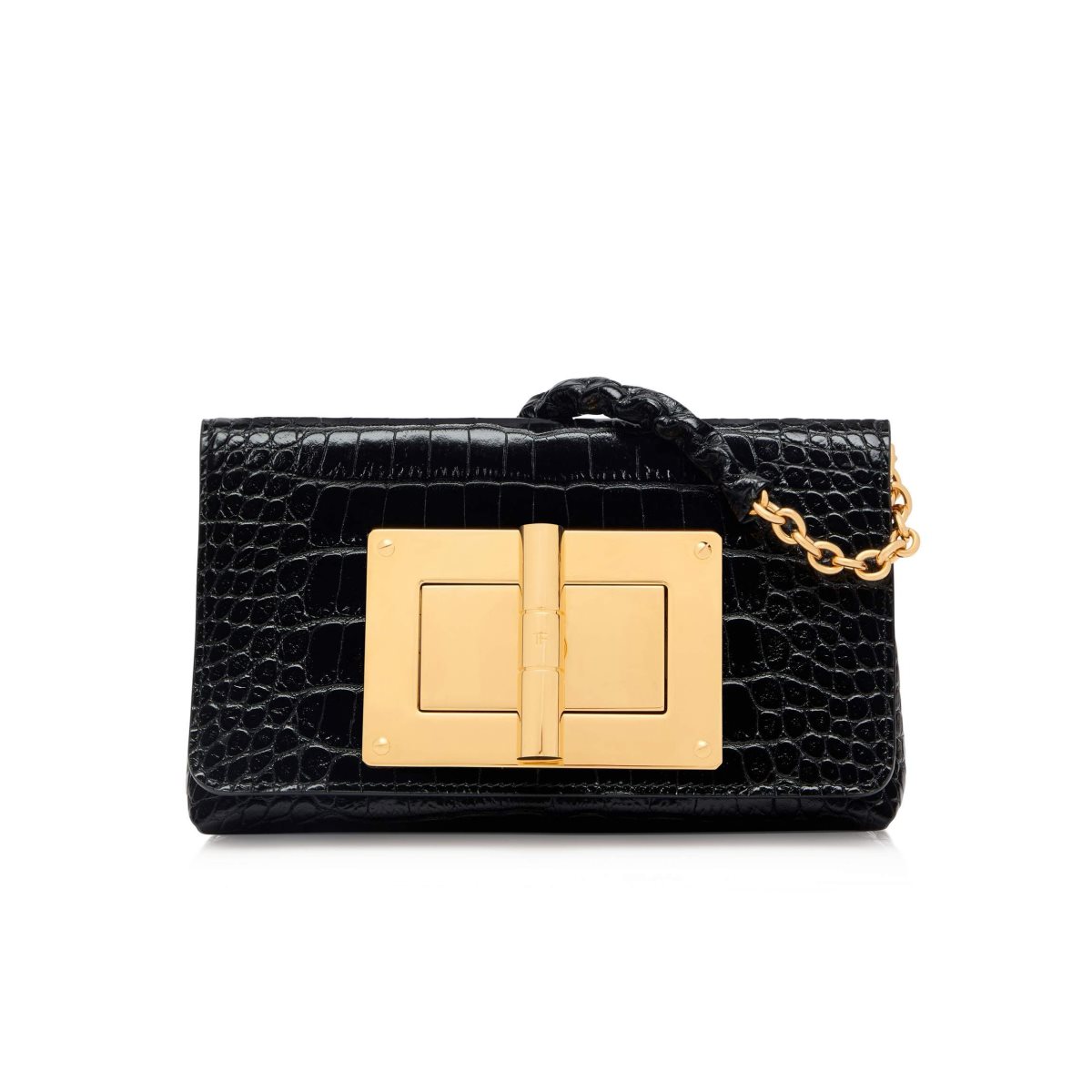 Sac Clutch Tom Ford Shiny Stamped Crocodile Cuir Natalia Femme Noir | JBKVZ-8267