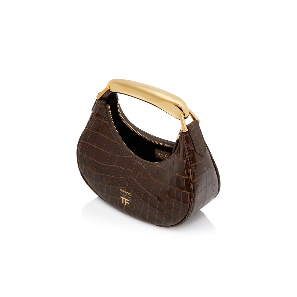 Sacs À Bandoulière Tom Ford Shiny Stamped Crocodile Cuir Bianca Mini Hobo Femme Marron | KZJUA-9375