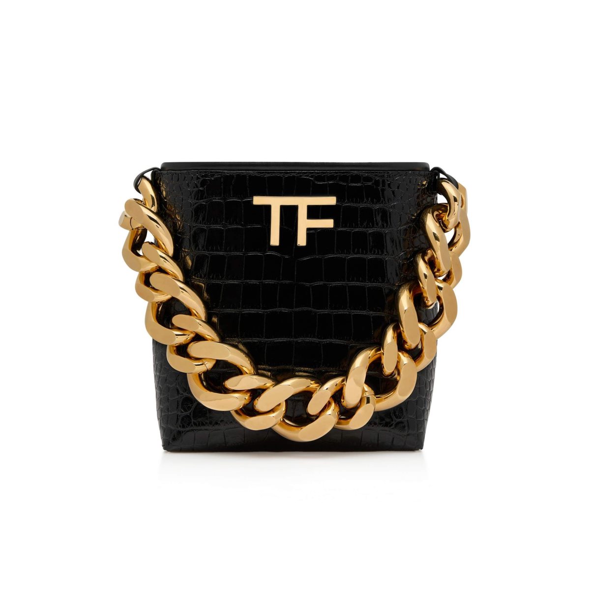 Sacs À Bandoulière Tom Ford Shiny Stamped Crocodile Cuir Tf Maxi Chain Mini Femme Noir | OAZVF-8274