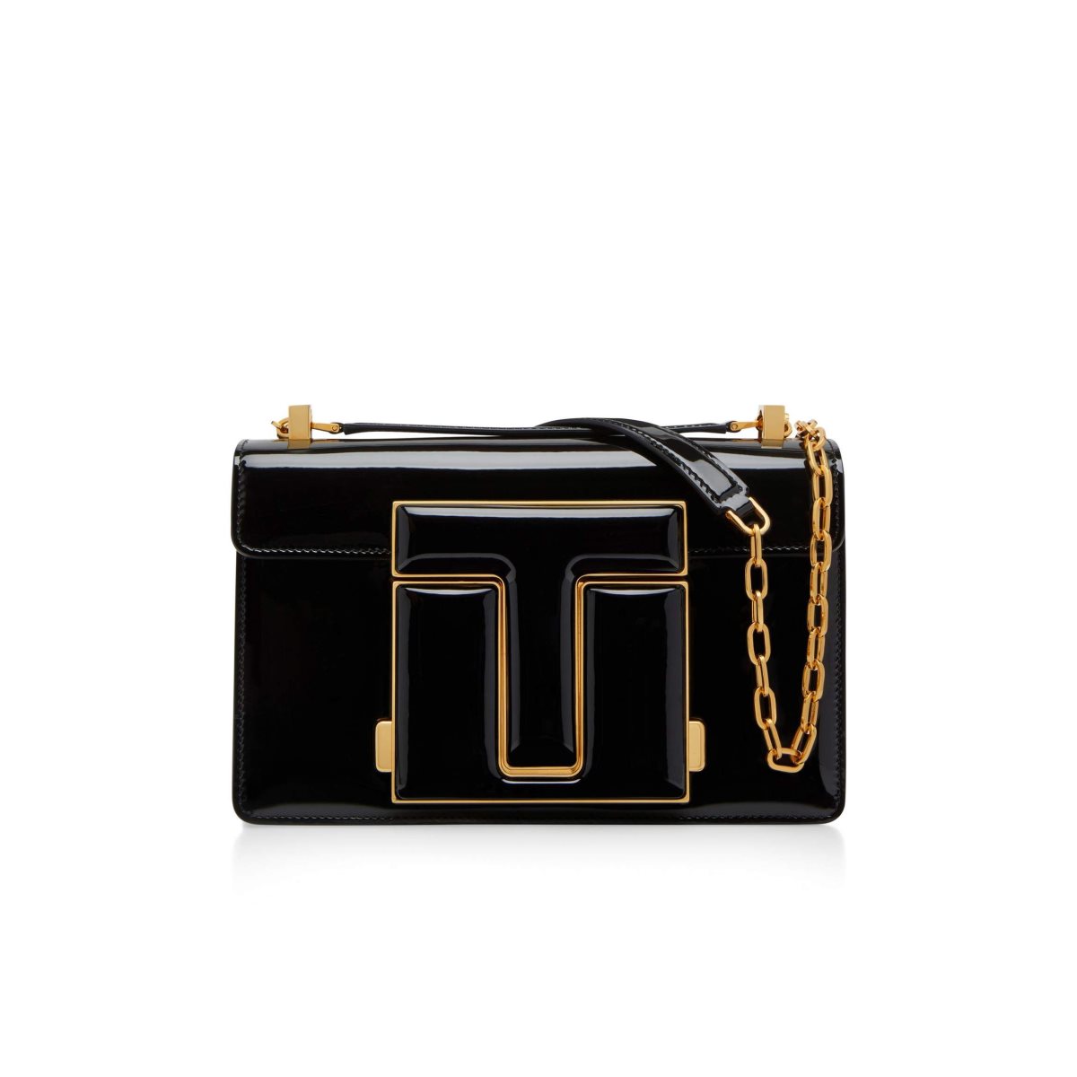 Sacs À Bandoulière Tom Ford Vernis Cuir Maxi 001 Medium Chain Femme Noir | MEJYO-7203