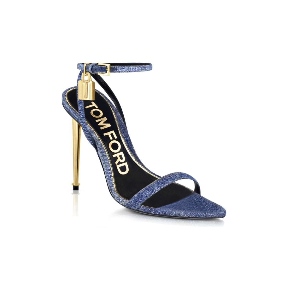 Sandales Tom Ford Denim Padlock Pointy Naked 105 Mm Femme Bleu | HOLTZ-6540