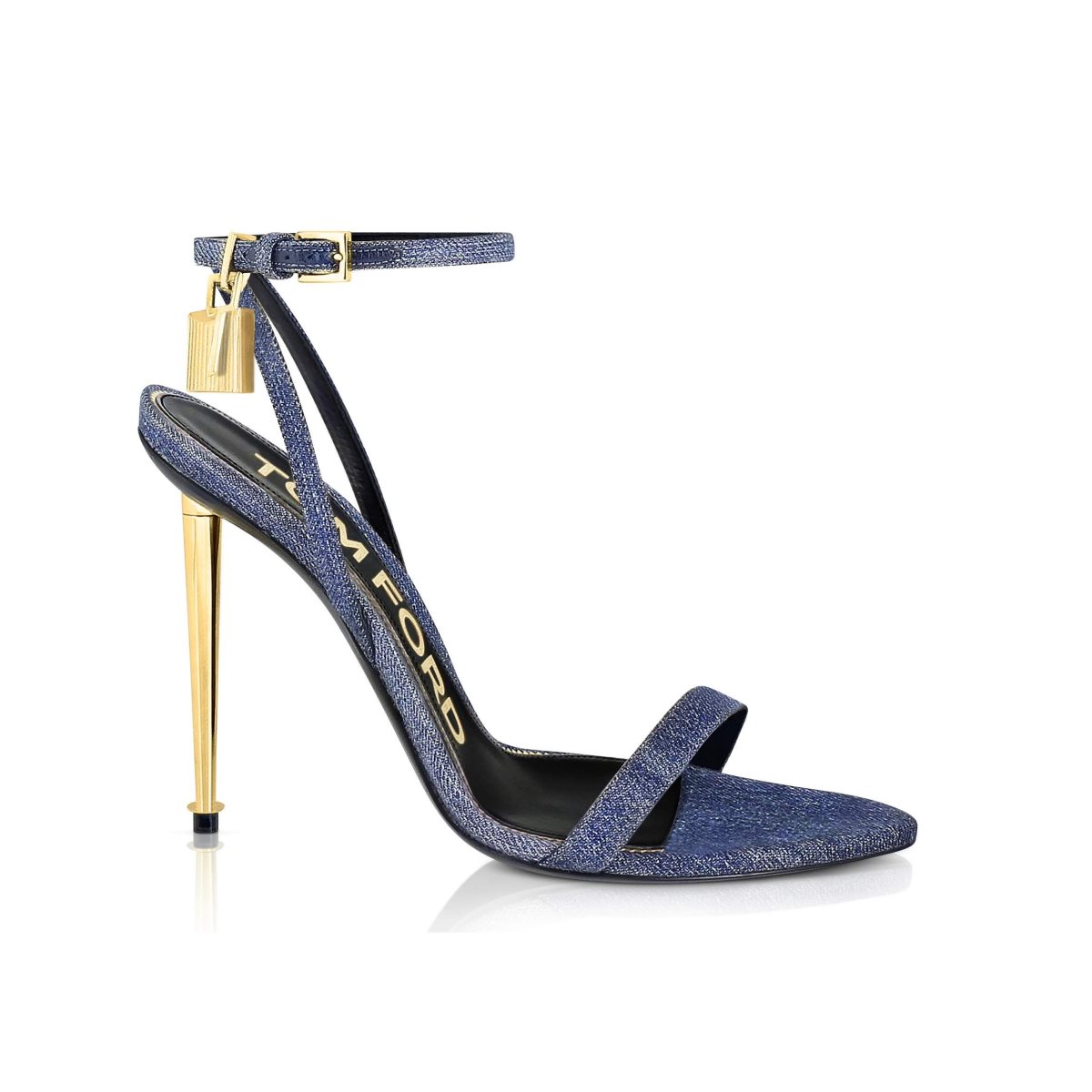 Sandales Tom Ford Denim Padlock Pointy Naked 105 Mm Femme Bleu | HOLTZ-6540