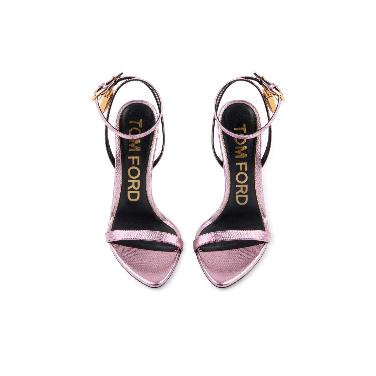 Sandales Tom Ford Laminated Printed Lizard Padlock Pointy Naked Femme Rose Clair | PZCJD-6273