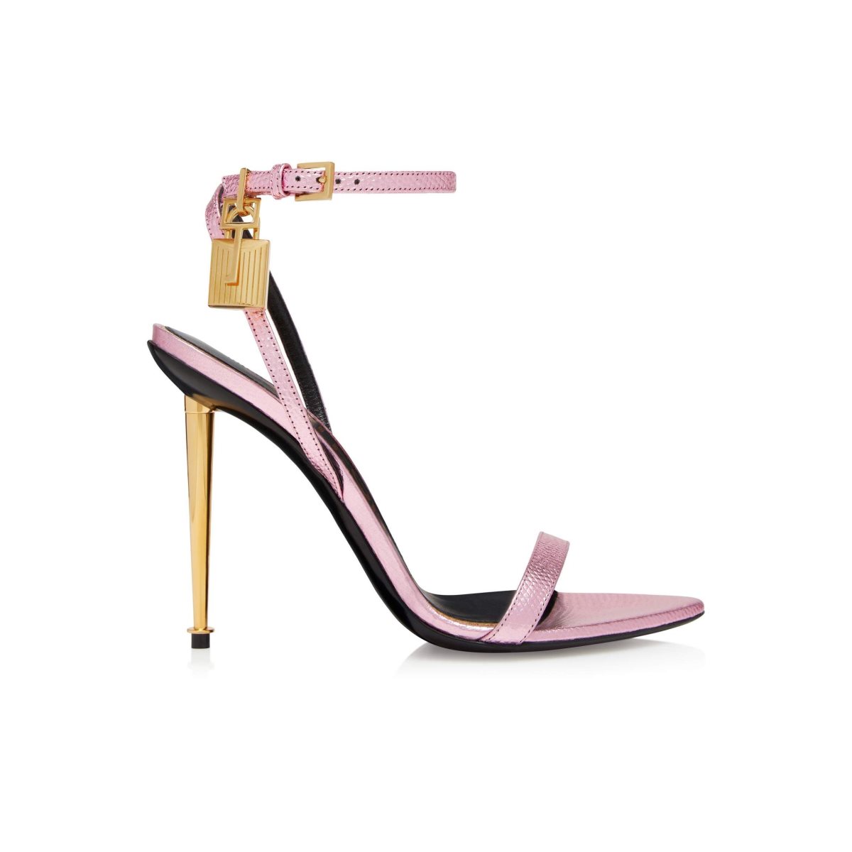 Sandales Tom Ford Laminated Printed Lizard Padlock Pointy Naked Femme Rose Clair | PZCJD-6273